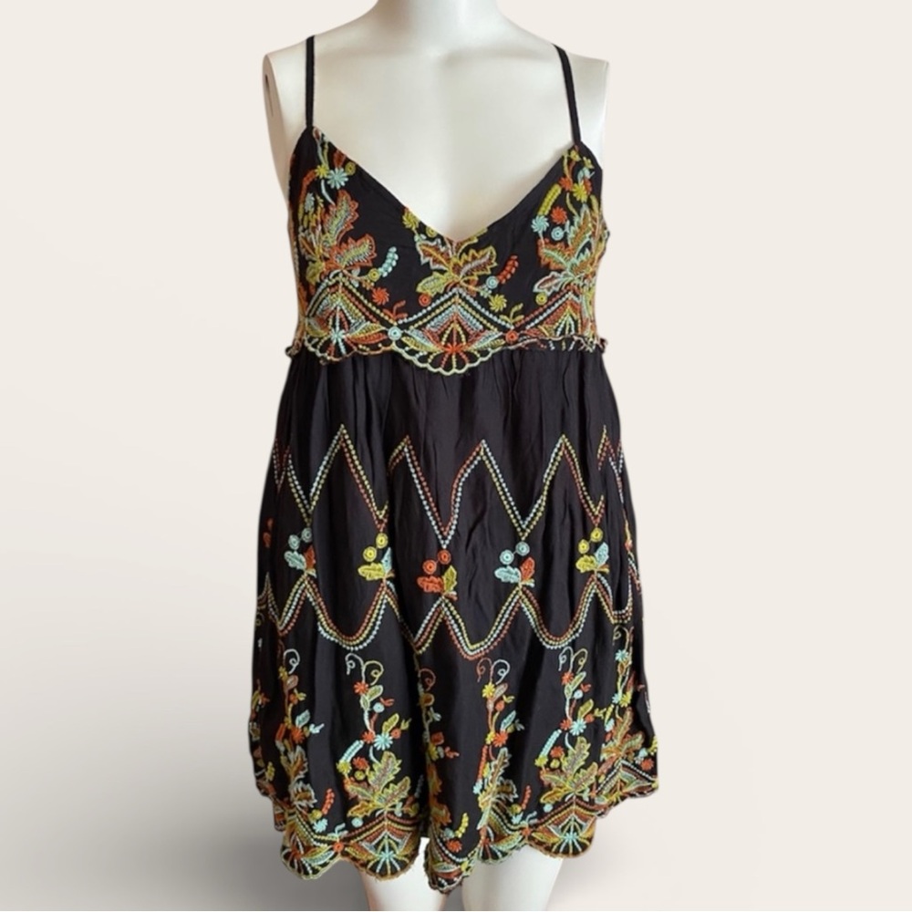 Urban Outfitters Black Mini Dress with Colorful Embroidery
